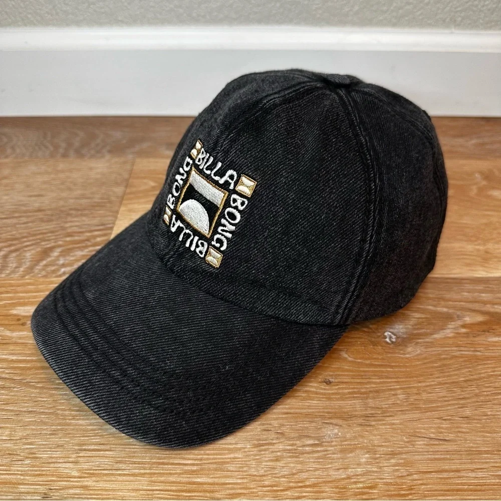 NWOT Billabong Dad Cap Black Denim Washed Strapback Hat